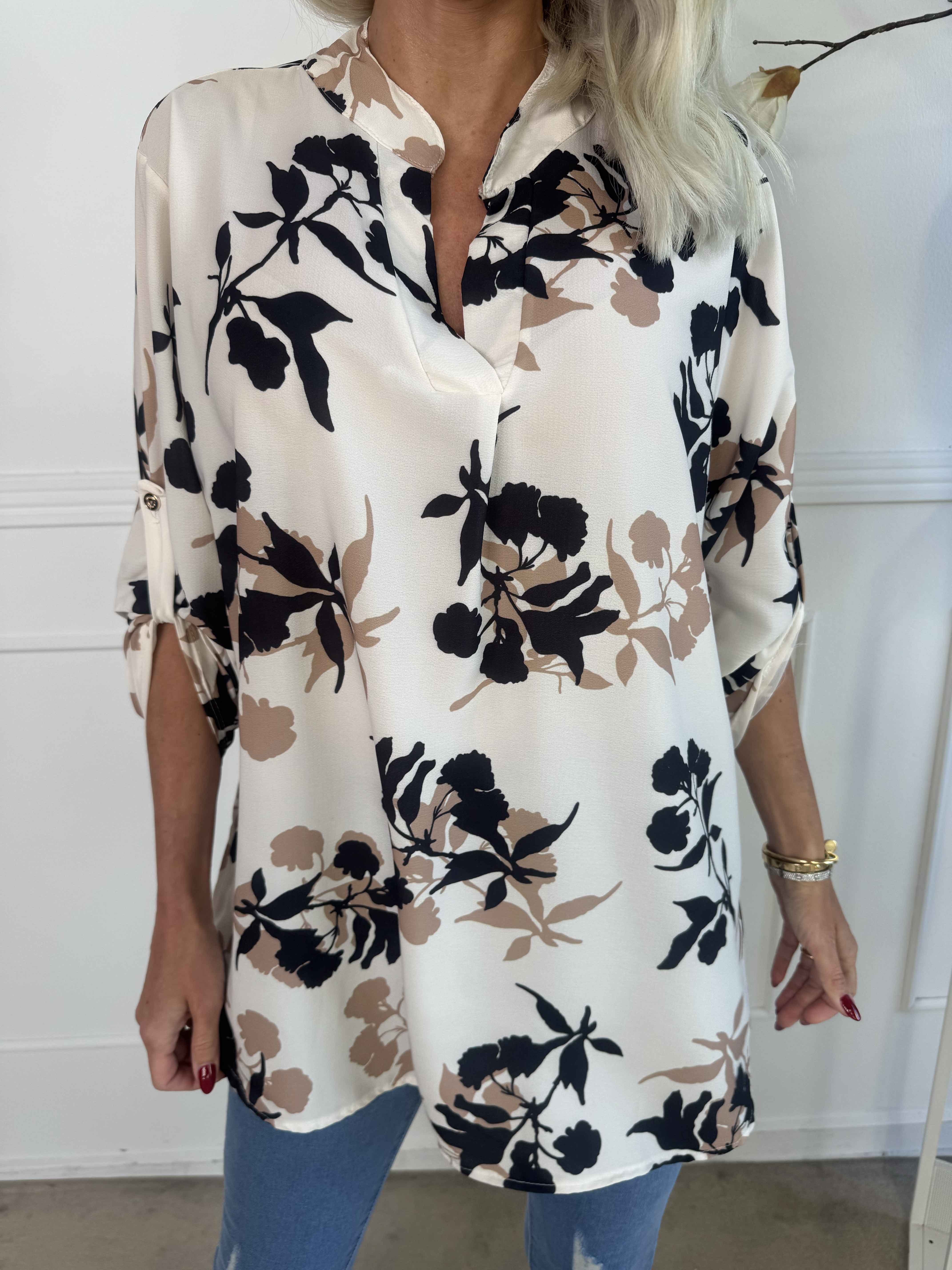 Vanesa Leaf - Let tunika i viskose med bladmotiver